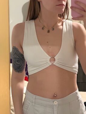 Women’s White Ring-Front Crop Tank Top